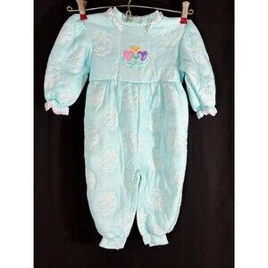 Vintage 90s Sprockets Mervyns Pastel Blue Heart Embroidered Fleece Jumpsuit 18M
